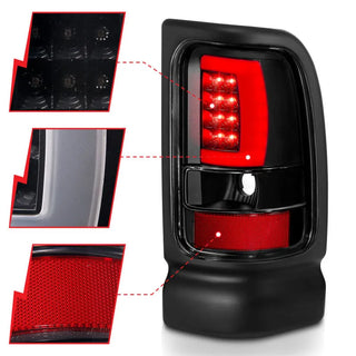 ANZO LED Tail Lights Plank Style (Black/Clear): Dodge Ram 1994 - 2002 (1500, 2500, 3500)