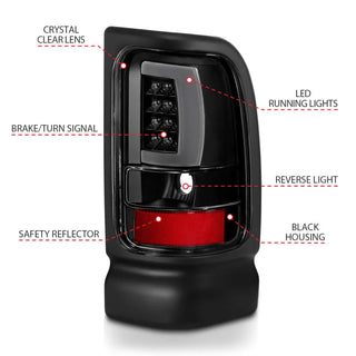 ANZO LED Tail Lights Plank Style (Black/Clear): Dodge Ram 1994 - 2002 (1500, 2500, 3500)