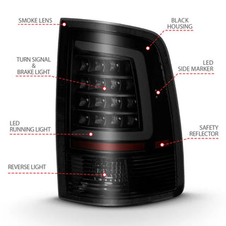 ANZO LED Tail Lights Plank Style (Black/Smoke): Dodge Ram 2009 - 2018 (1500, 2500, 3500)