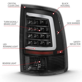ANZO LED Tail Lights Plank Style (Black/Clear): Dodge Ram 2009 - 2018 (1500, 2500, 3500)