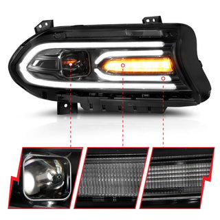 ANZO Projector Headlights Plank Style (Black): Dodge Charger 2015 - 2023