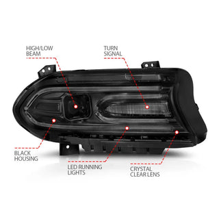 ANZO Projector Headlights Plank Style (Black): Dodge Charger 2015 - 2023