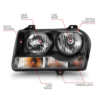 ANZO Crystal Headlights (Black): Chrysler 300 2005 - 2010