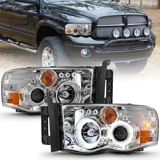ANZO Projector Headlights w/ Halo (Chrome): Dodge Ram 1500 2002 - 2005