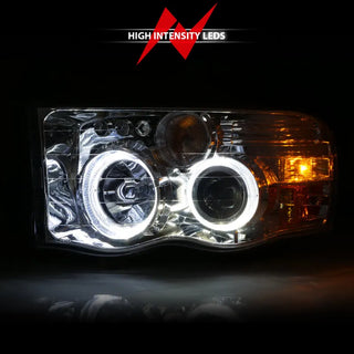 ANZO Projector Headlights w/ Halo (Chrome): Dodge Ram 1500 2002 - 2005