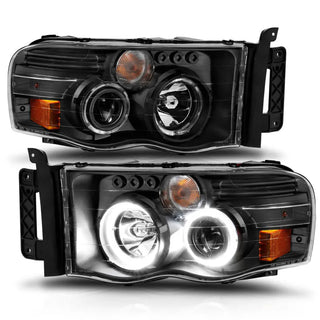 ANZO Projector Headlights w/ Halo (Black): Dodge Ram 1500 2002 - 2005
