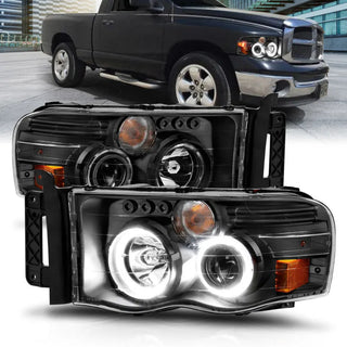ANZO Projector Headlights w/ Halo (Black): Dodge Ram 1500 2002 - 2005