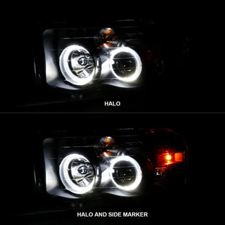 ANZO Projector Headlights w/ Halo (Black): Dodge Ram 1500 2002 - 2005