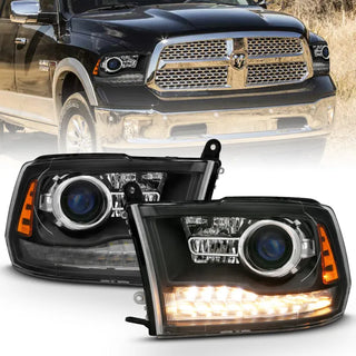 ANZO LED Projector Headlights Plank Style Switchback w/ Halo: Fits most Dodge Ram Models