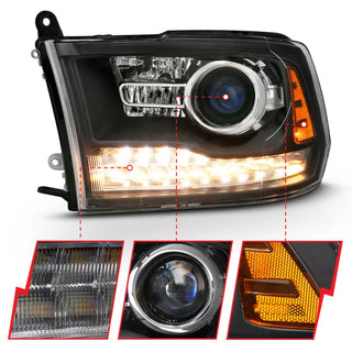 ANZO LED Projector Headlights Plank Style Switchback w/ Halo: Fits most Dodge Ram Models