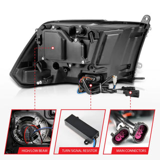 ANZO LED Projector Headlights Plank Style Switchback w/ Halo: Fits most Dodge Ram Models