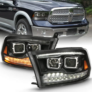 ANZO Projector Headlights Switchback w/ Halo (Black): Dodge Ram 1500 2009 - 2018