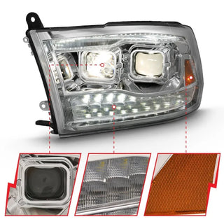 ANZO Projector Headlights Switchback w/ Halo (Black): Dodge Ram 1500 2009 - 2018