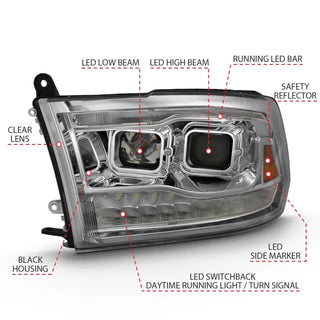 ANZO Projector Headlights Switchback w/ Halo (Black): Dodge Ram 1500 2009 - 2018