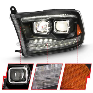 ANZO Projector Headlights Switchback w/ Halo (Chrome): Dodge Ram 1500 2009 - 2018