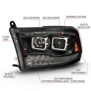 ANZO Projector Headlights Switchback w/ Halo (Chrome): Dodge Ram 1500 2009 - 2018
