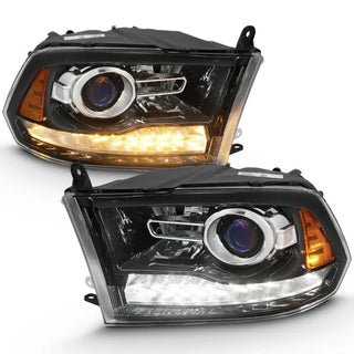 ANZO Projector Headlights Plank Style Switchback w/ Halo (Black): Dodge Ram 1500 2009 - 2018