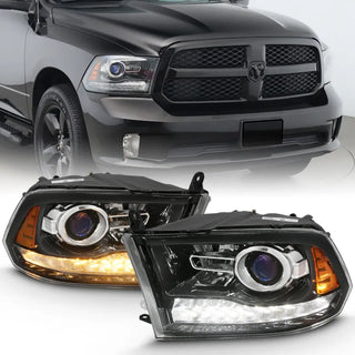 ANZO Projector Headlights Plank Style Switchback w/ Halo (Black): Dodge Ram 1500 2009 - 2018