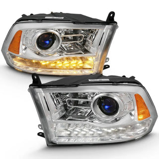 ANZO Projector Headlights Plank Style Switchback w/ Halo (Chrome): Dodge Ram 1500 2009 - 2018