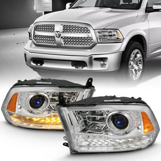 ANZO Projector Headlights Plank Style Switchback w/ Halo (Chrome): Dodge Ram 1500 2009 - 2018