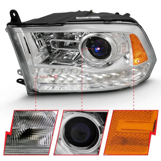 ANZO Projector Headlights Plank Style Switchback w/ Halo (Chrome): Dodge Ram 1500 2009 - 2018