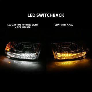 ANZO Projector Headlights Plank Style Switchback w/ Halo (Chrome): Dodge Ram 1500 2009 - 2018