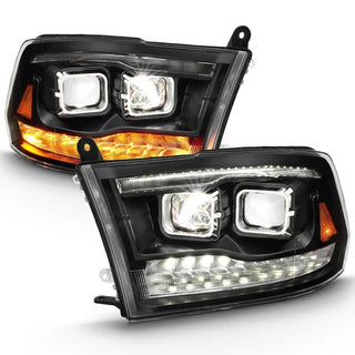 ANZO LED Projector Headlights Plank Style Switchback w/ Halo (Black): Dodge Ram 1500 2009 - 2018