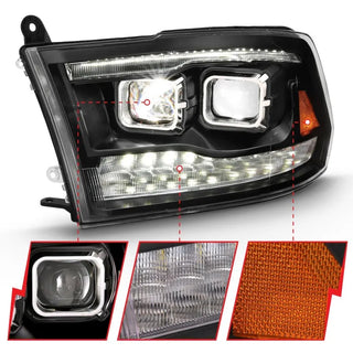 ANZO LED Projector Headlights Plank Style Switchback w/ Halo (Black): Dodge Ram 1500 2009 - 2018