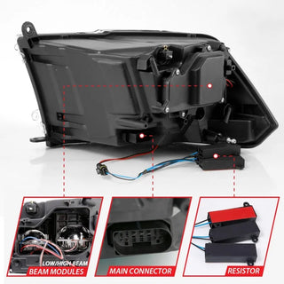 ANZO LED Projector Headlights Plank Style Switchback w/ Halo (Black): Dodge Ram 1500 2009 - 2018