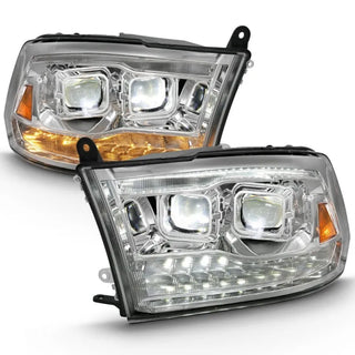 ANZO LED Projector Headlights Plank Style Switchback w/ Halo (Chrome): Dodge Ram 1500 2009 - 2018