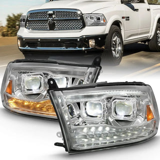 ANZO LED Projector Headlights Plank Style Switchback w/ Halo (Chrome): Dodge Ram 1500 2009 - 2018