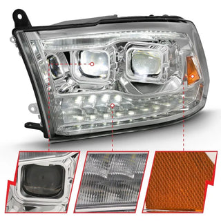 ANZO LED Projector Headlights Plank Style Switchback w/ Halo (Chrome): Dodge Ram 1500 2009 - 2018
