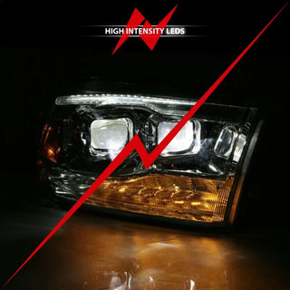 ANZO LED Projector Headlights Plank Style Switchback w/ Halo (Chrome): Dodge Ram 1500 2009 - 2018