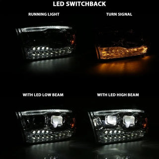 ANZO LED Projector Headlights Plank Style Switchback w/ Halo (Chrome): Dodge Ram 1500 2009 - 2018
