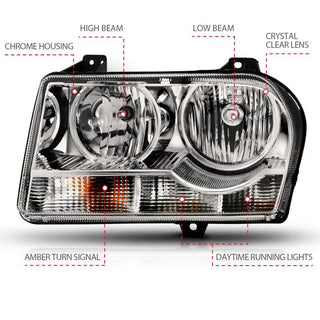 ANZO Crystal Headlights (Chrome/Amber): Chrysler 300 2005 - 2010