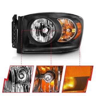 ANZO Crystal Headlights (Black/Amber): Dodge Ram 1500 2006 - 2009