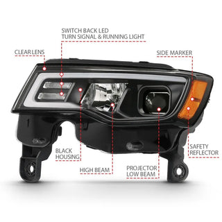 ANZO Projector Headlights w/ Plank Style Switchback (Black): Jeep Grand Cherokee 2017 - 2021