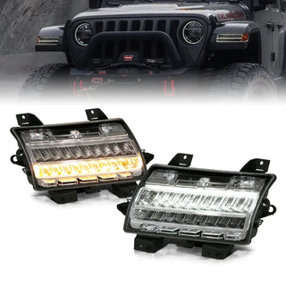 ANZO LED Fender Lights Sequential Signals (F&R): Jeep Wrangler JL / Gladiator JT 2018-2024 w/ Chrome - Clear