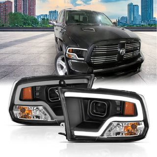ANZO Plank Style Projector Headlights w/ Halo (Black): Dodge Ram 1500 2009 - 2018