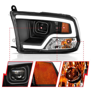 ANZO Plank Style Projector Headlights w/ Halo (Black): Dodge Ram 1500 2009 - 2018