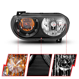 ANZO Crystal Headlights w/ Halo (Black): Dodge Challenger 2008 - 2014