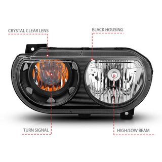 ANZO Crystal Headlights w/ Halo (Black): Dodge Challenger 2008 - 2014