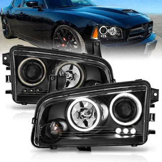 ANZO Projector Headlights w/ Halo (Black): Dodge Charger 2006 - 2010