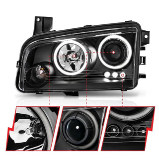 ANZO Projector Headlights w/ Halo (Black): Dodge Charger 2006 - 2010