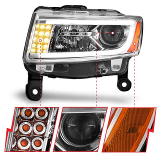 ANZO Projector Headlights w/ Plank Style (Chrome): Jeep Grand Cherokee 2014 - 2015