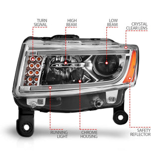 ANZO Projector Headlights w/ Plank Style (Chrome): Jeep Grand Cherokee 2014 - 2015