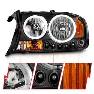 ANZO Projector Headlights w/ Halo (Black): Dodge Dakota 1997 - 2004