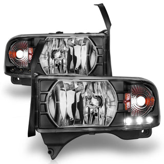 ANZO Crystal Headlights w/ LED (Black): Dodge Ram 1994 - 2002 (1500, 2500, 3500)