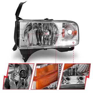 ANZO Crystal Headlights w/ LED (Chrome): Dodge Ram 1994 - 2002 (1500, 2500, 3500)