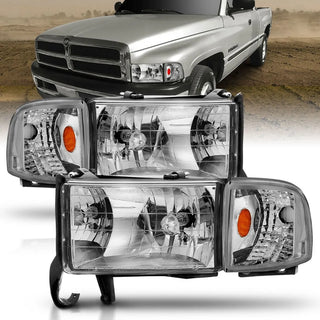 ANZO Crystal Headlights (Chrome): Dodge Ram 1994 - 2002 (1500, 2500, 3500)